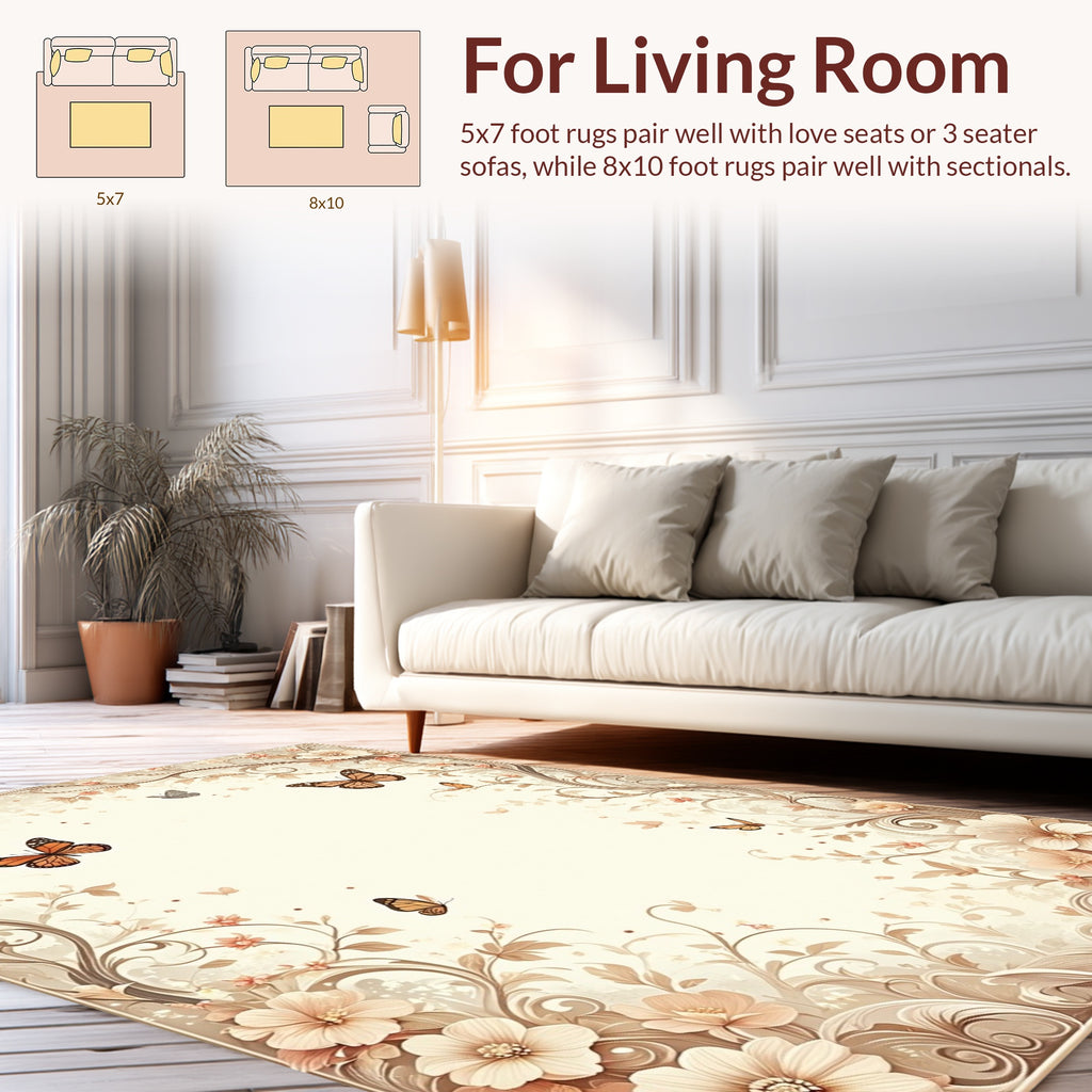 Floral Butterfly Swirl Pattern Rug