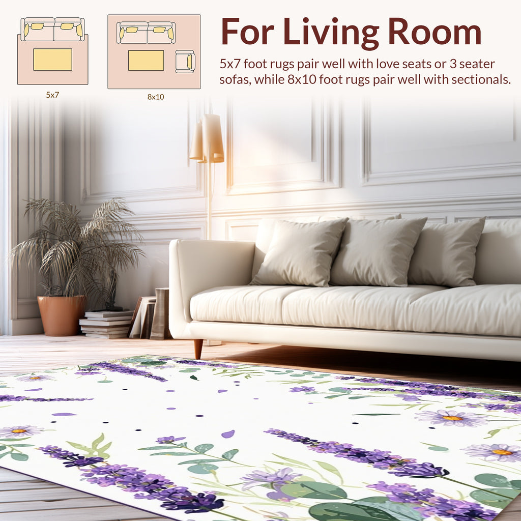 Lavender Daisy Floral Whimsical Rug