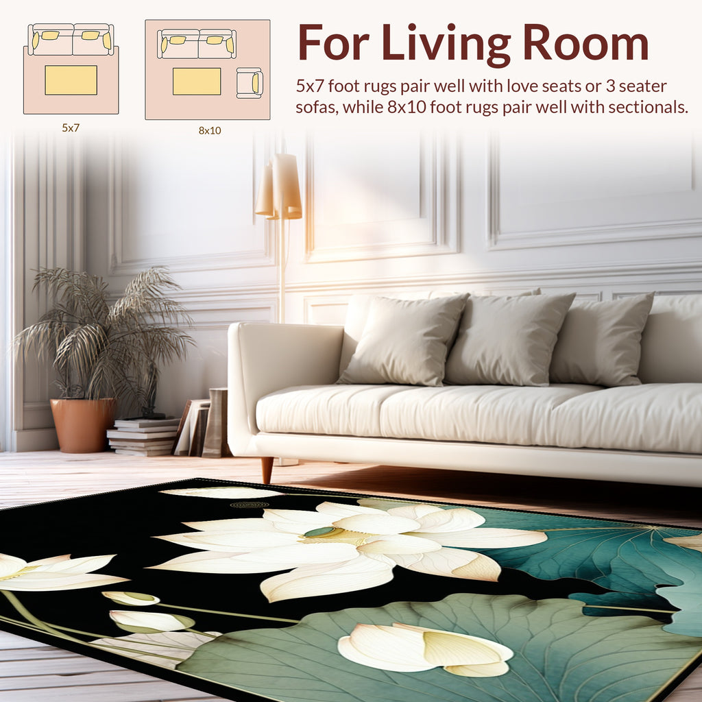 Elegant White Lotus Artful Floral Rug