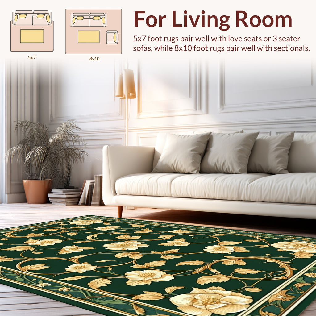 Ornate Gold Floral Vine Design Rug