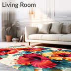 Vibrant Tropical Hibiscus Floral Print Rug