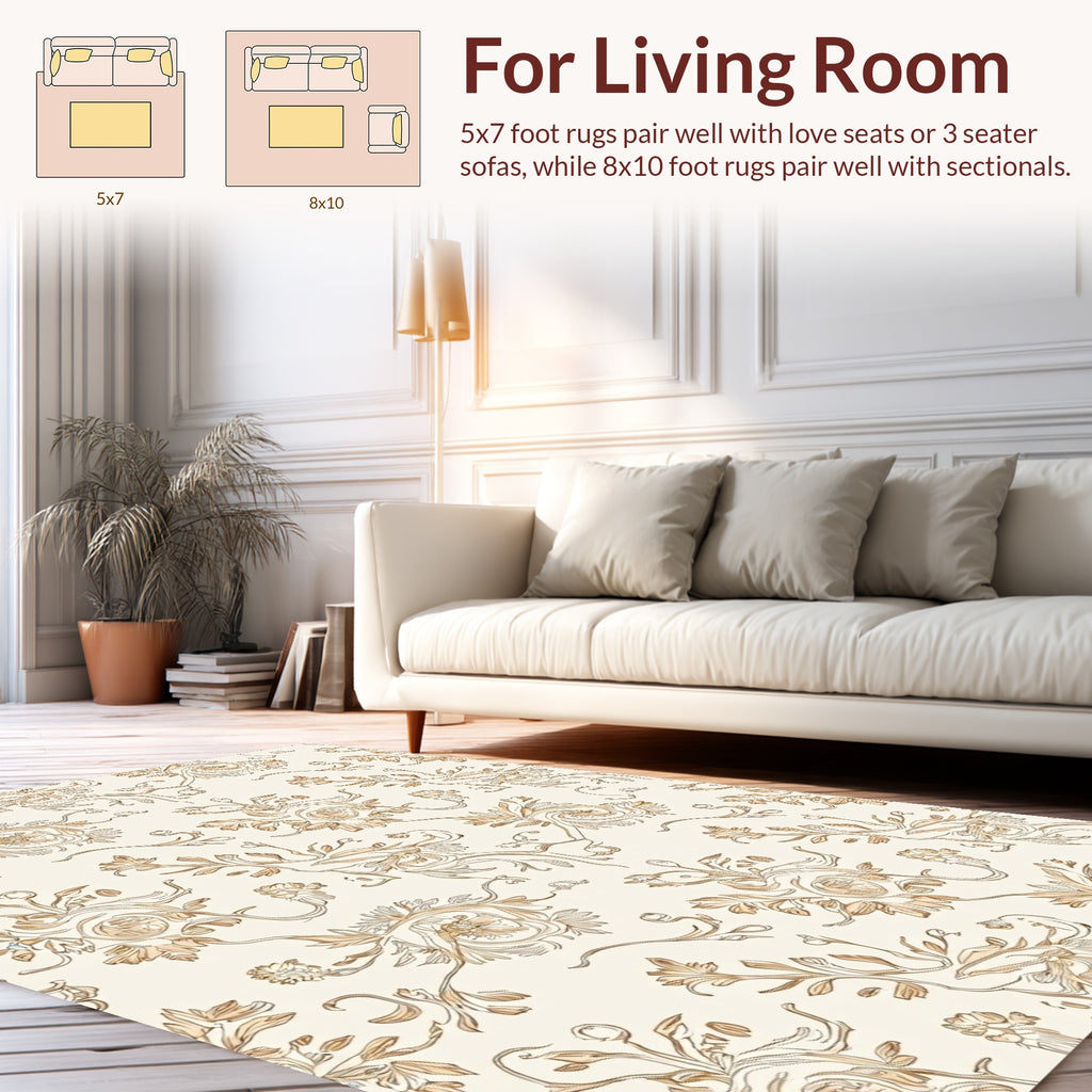 Chinoiserie Floral Swirls Beige Rug