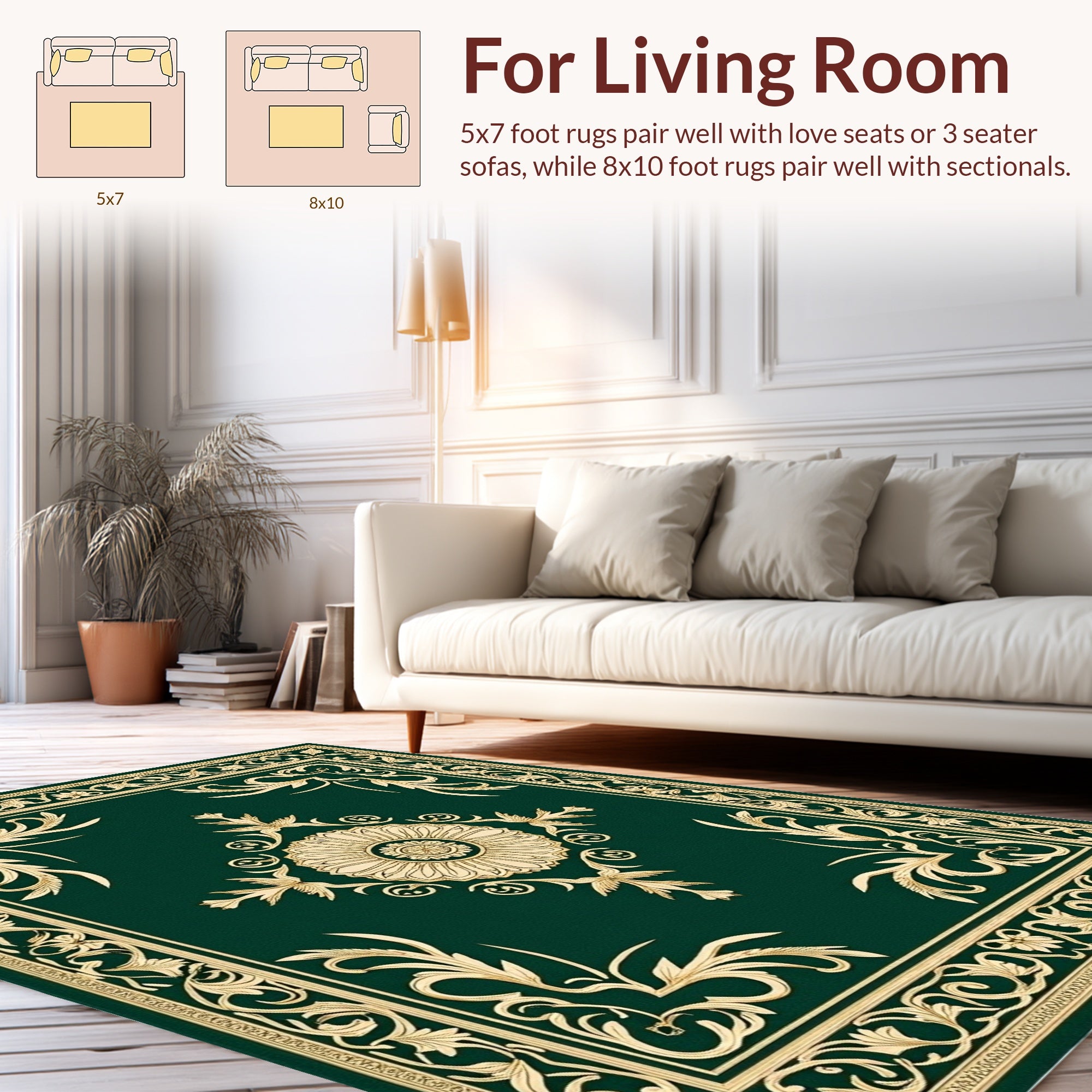 Emerald Gold Intricate Floral Border Rug