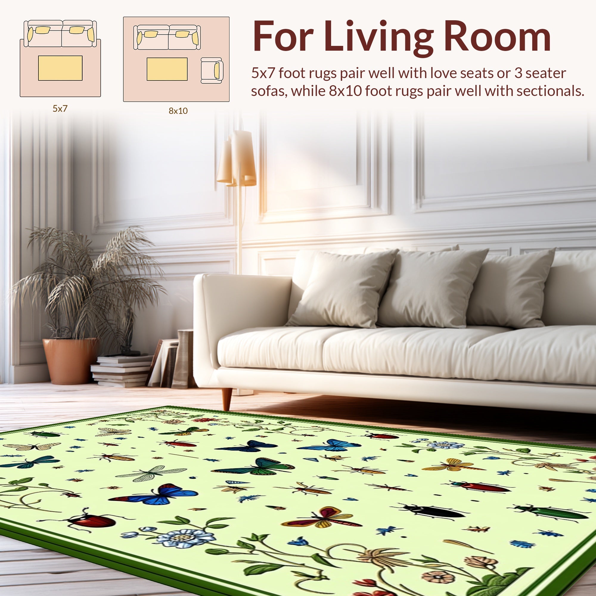 Botanical Insects Butterflies Pattern Rug