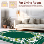 Green Floral Border Artwork Design Rug
