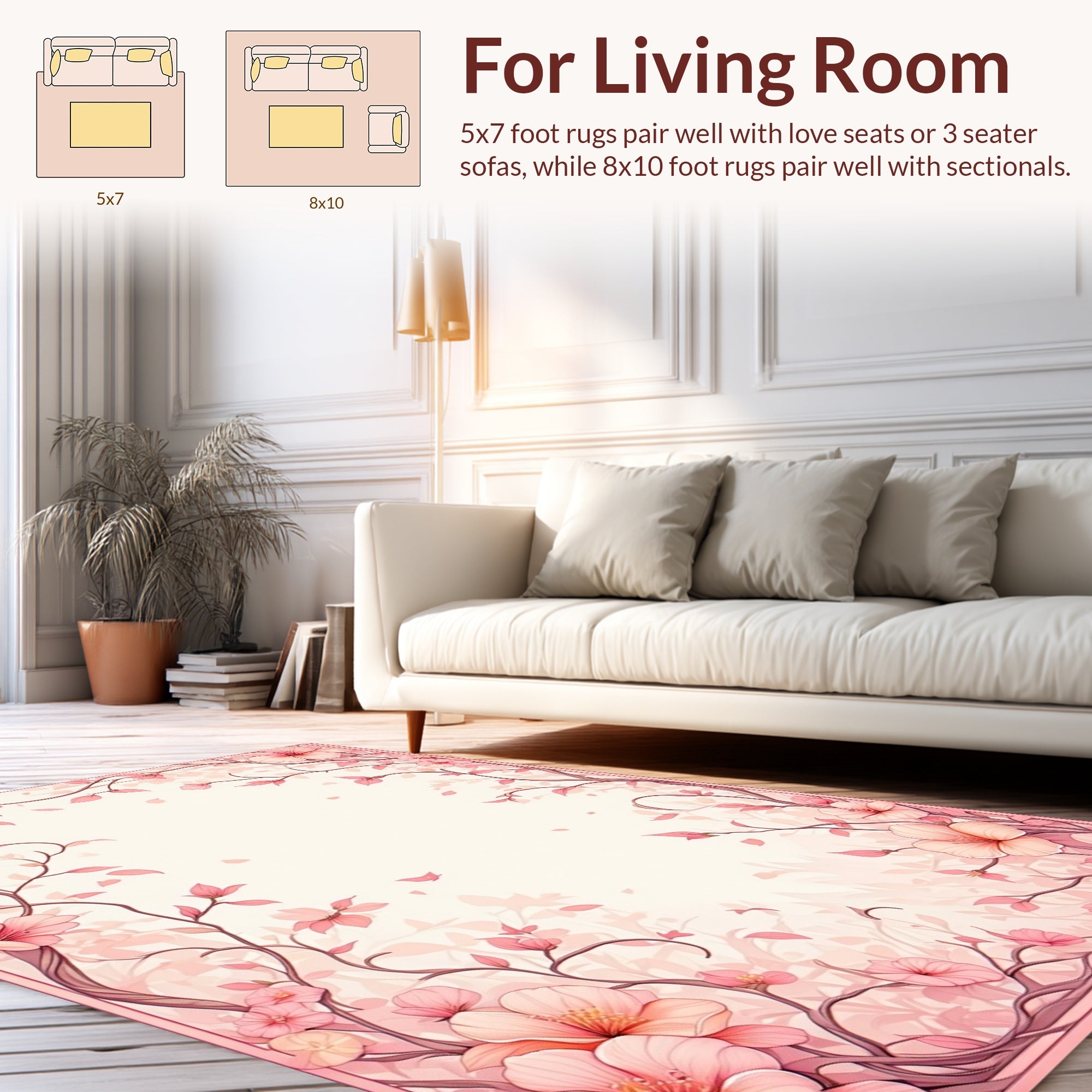 Soft Pink Blossom Vine Border Rug