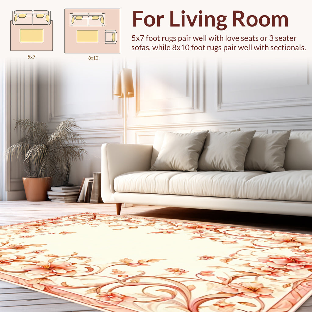 Delicate Floral Vine Border Design Rug