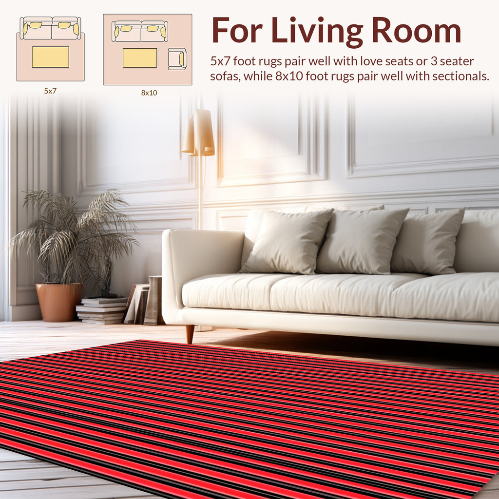 Bold Red Black Striped Texture Rug