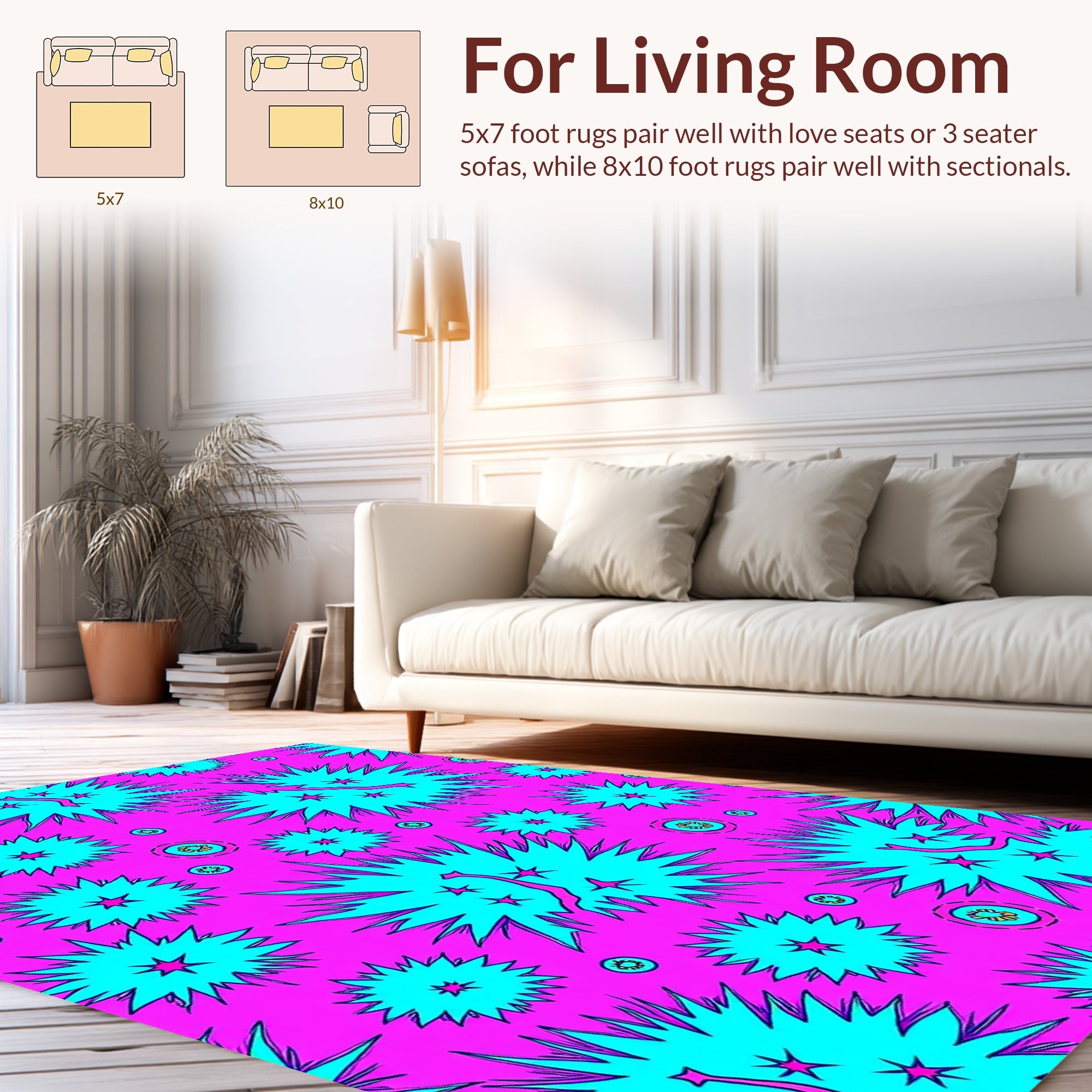 Bright Teal Pink Starburst Pattern Rug