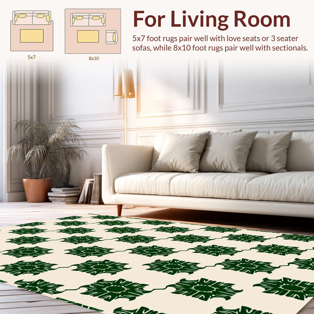 Dark Green Floral Lattice Pattern Rug