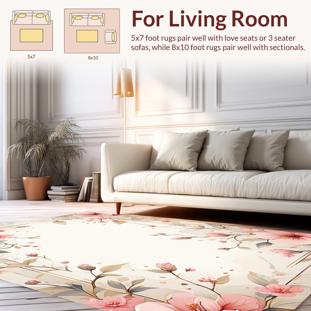 Elegant Pink Floral Sprig Design Rug