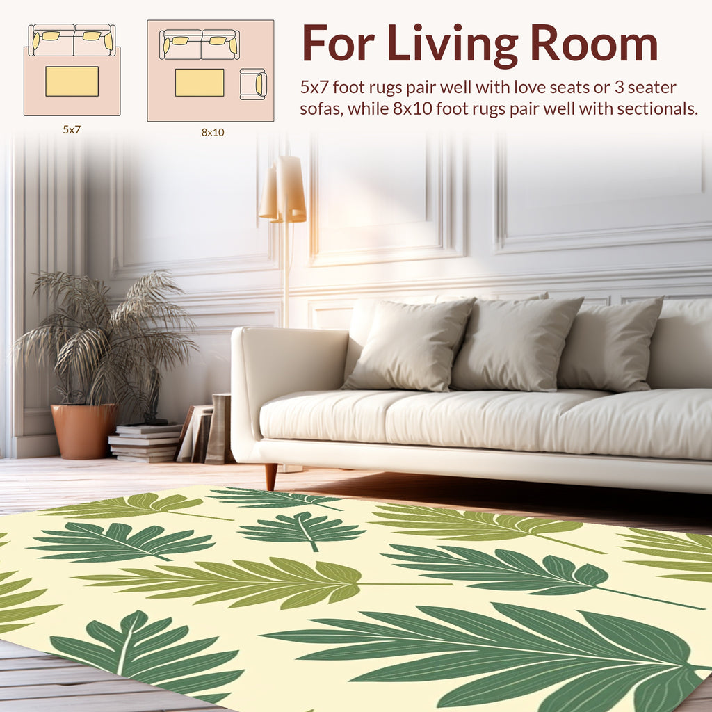 Green Leaf Patterned Tropical Rug