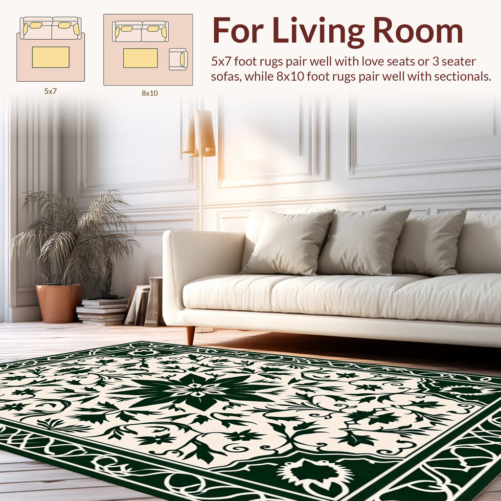 Dark Green Classic Floral Medallion Pattern Rug