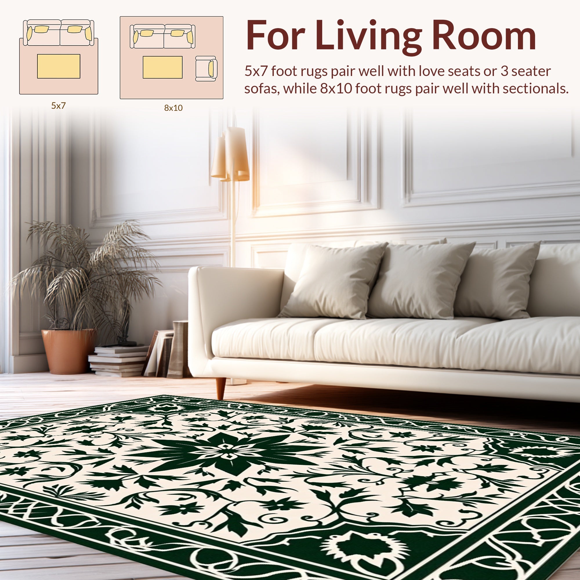 Dark Green Classic Floral Medallion Pattern Rug