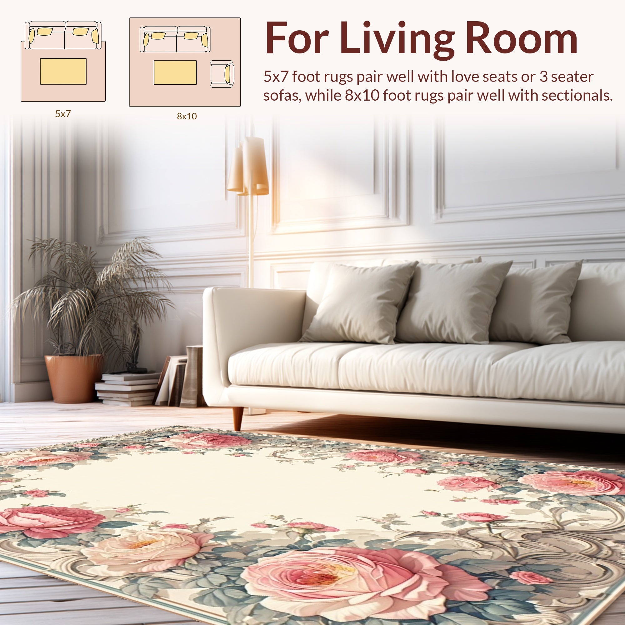 Pink Romantic Floral Swirl Design Rug