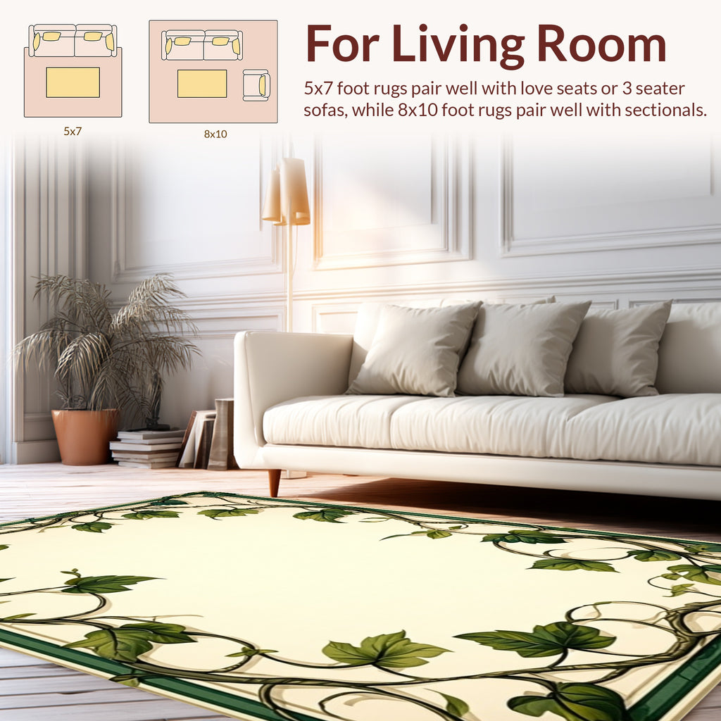 Vine And Leaf Accented Border Rug