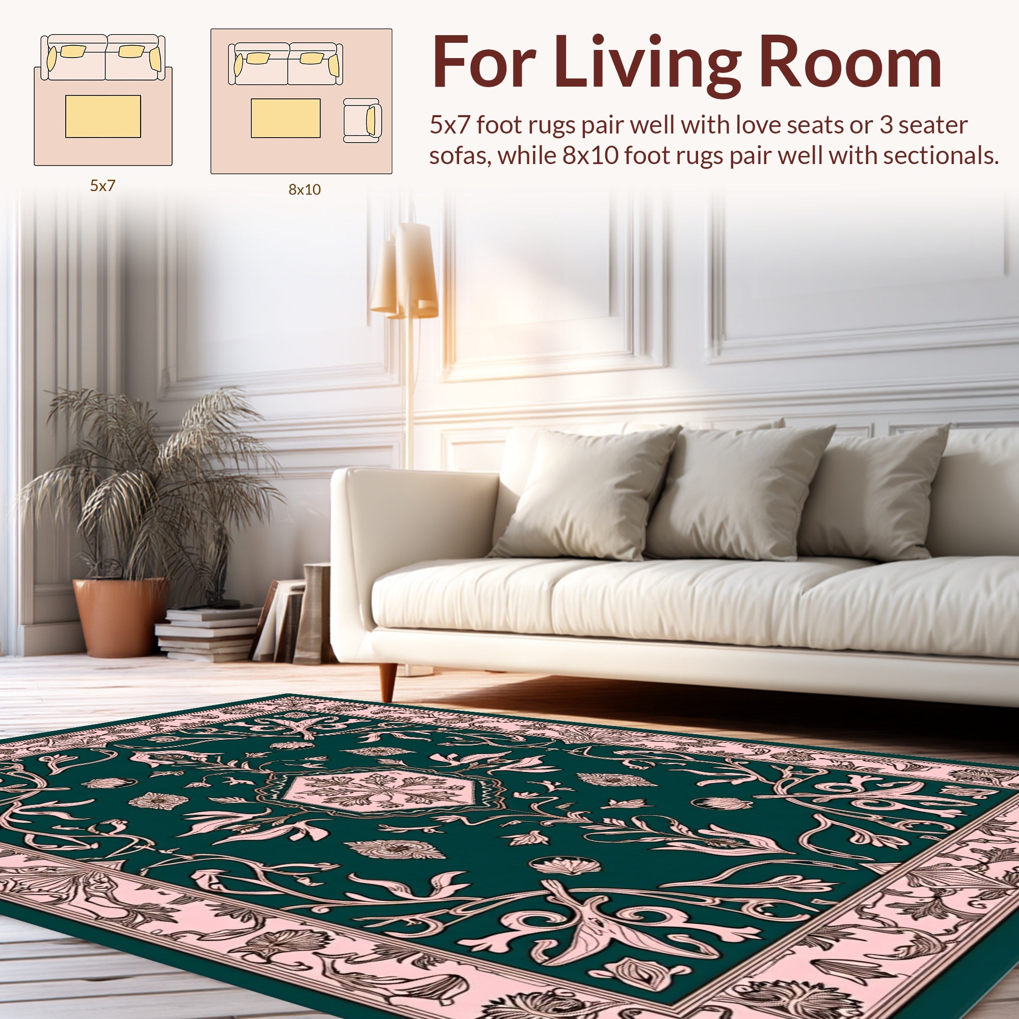 Emerald And Pink Floral Art Nouveau Rug