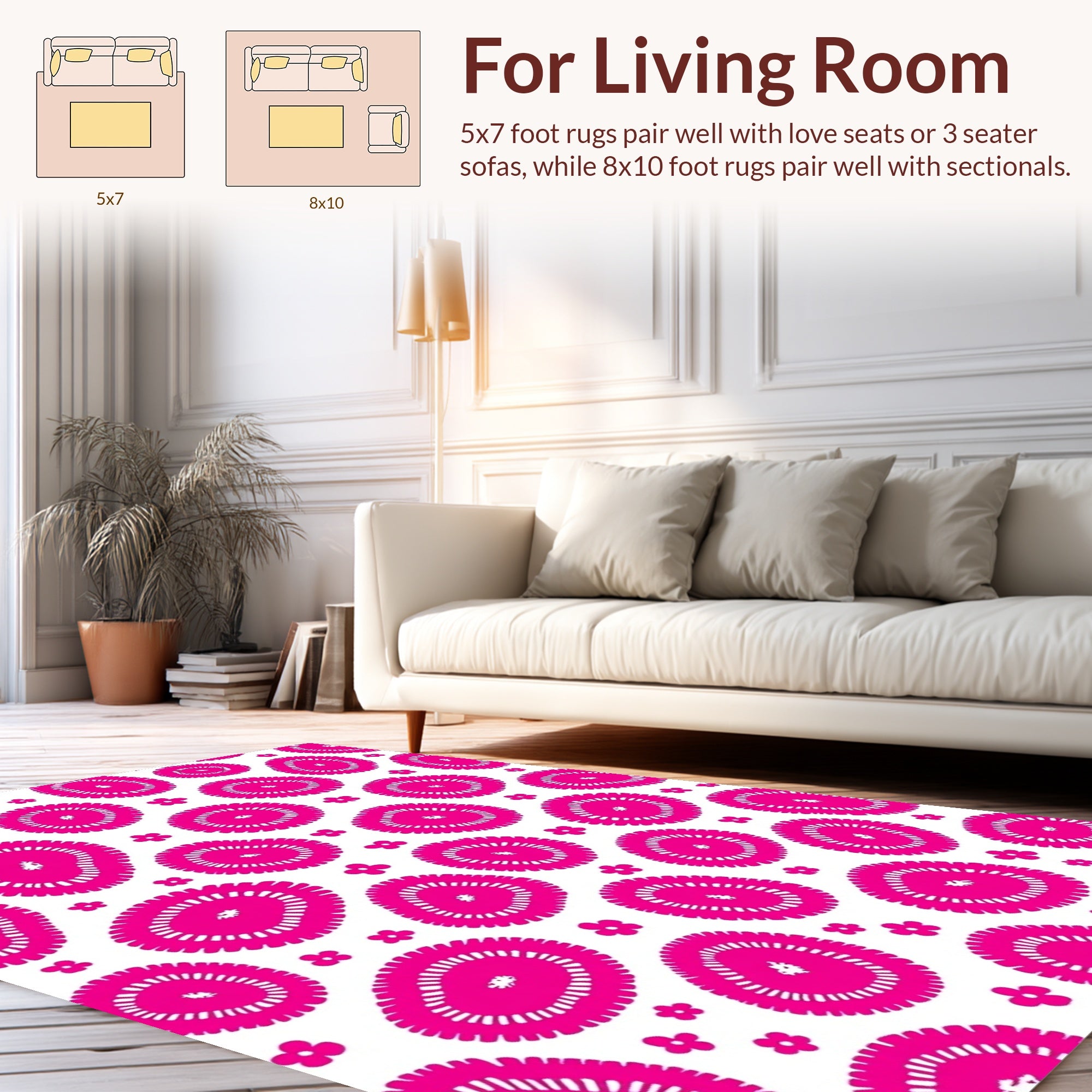 Pink Oval Flower Pattern Design Rug