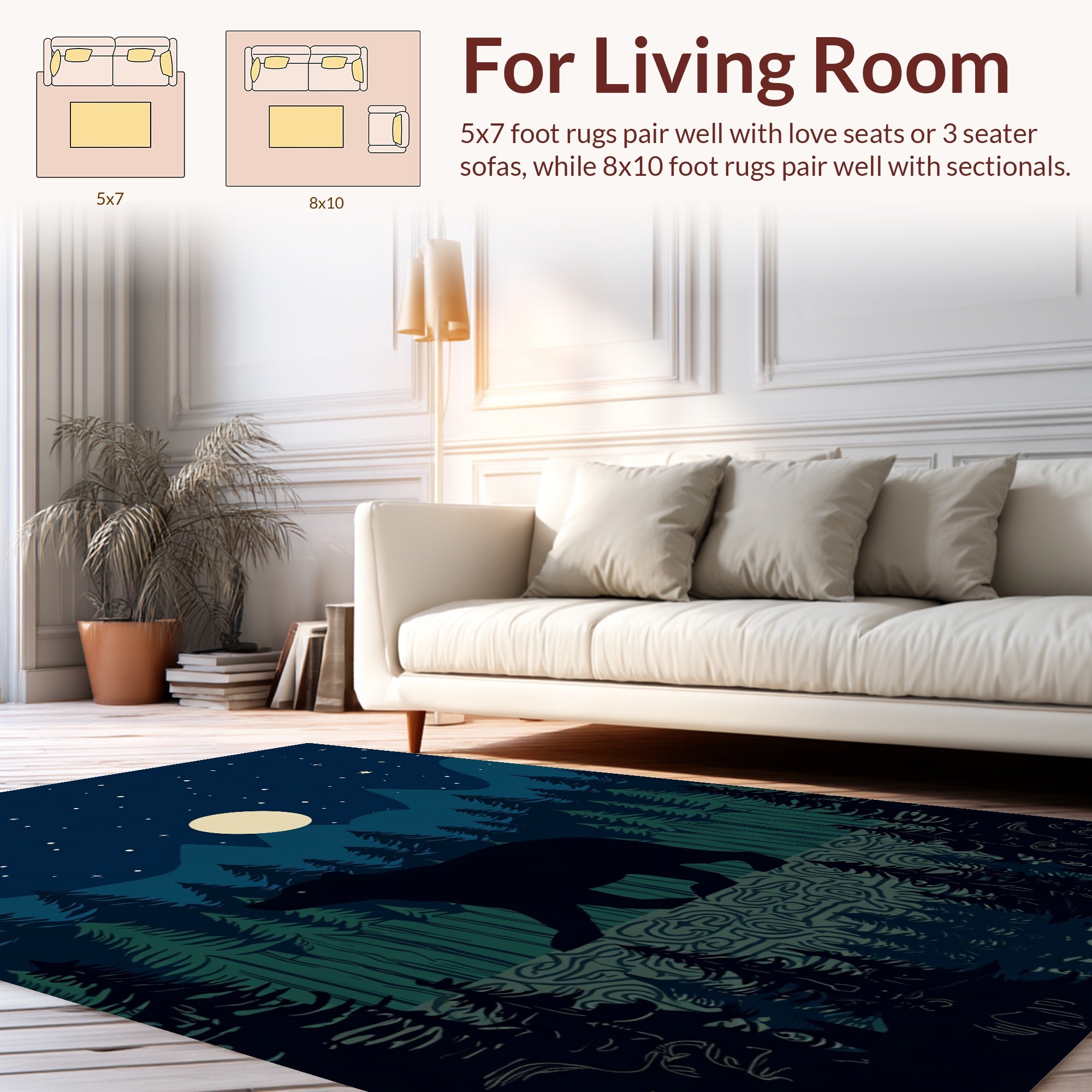 Night Forest Bear Scene Design Rug