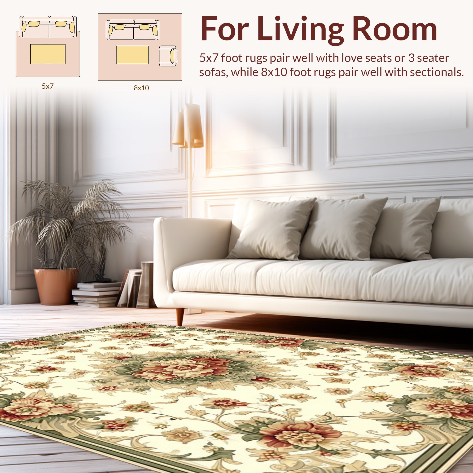 Elegant Floral Scrollwork Cream Rug