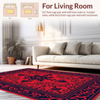 Red And Navy Scrollwork Mandala Pattern Rug