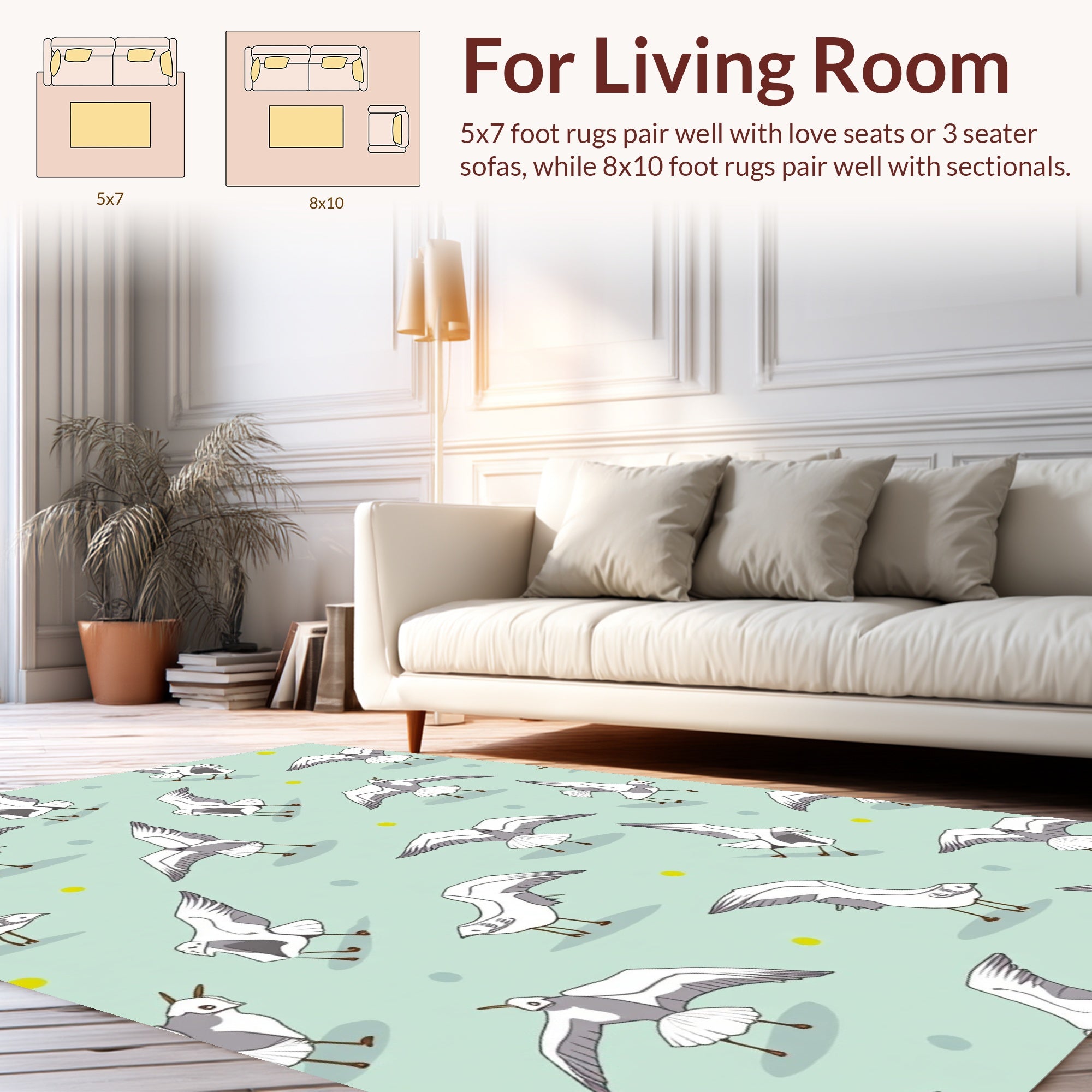 Whimsical Seagull Flight Pattern Design Rug