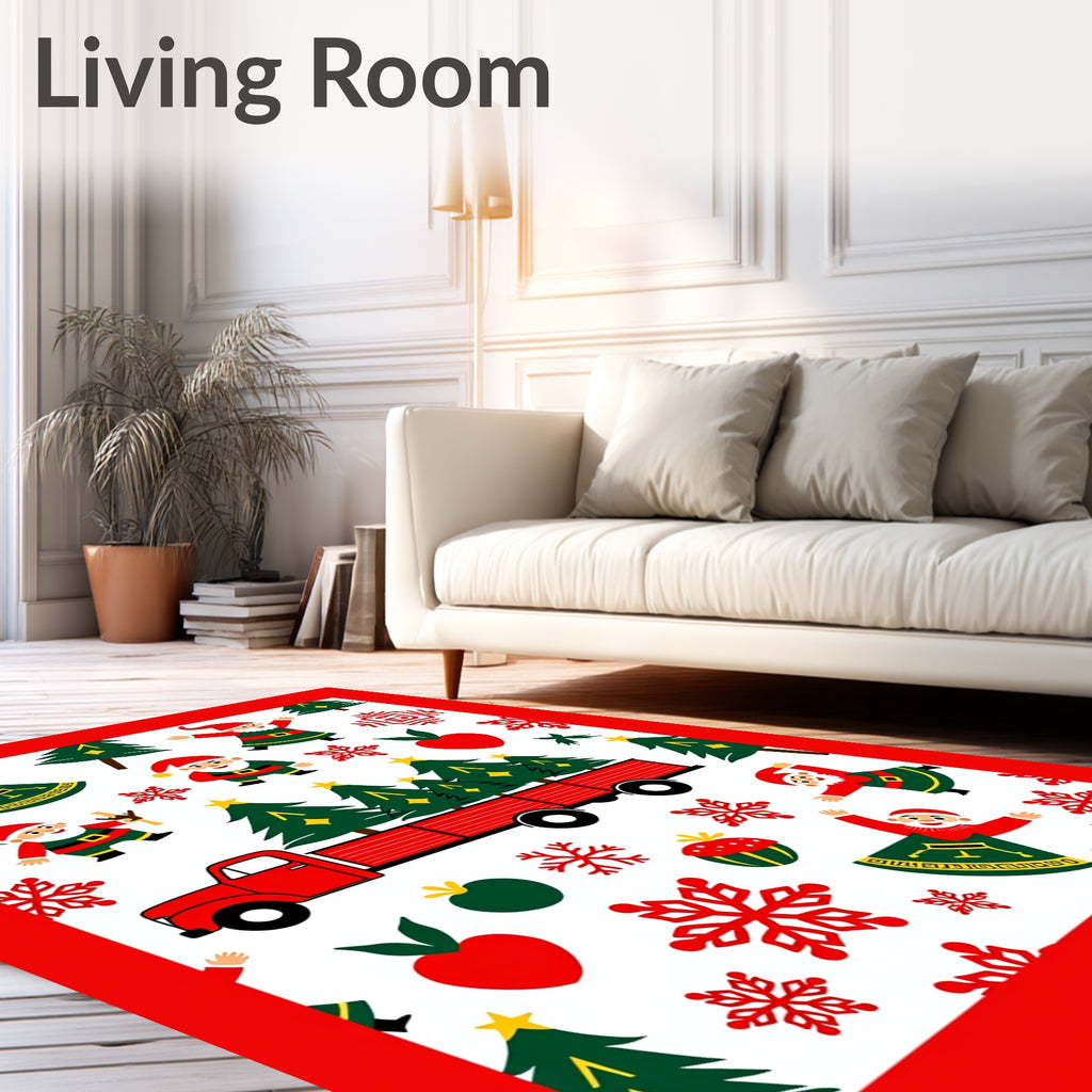 Merry Christmas Truck Snowflakes Santas Rug