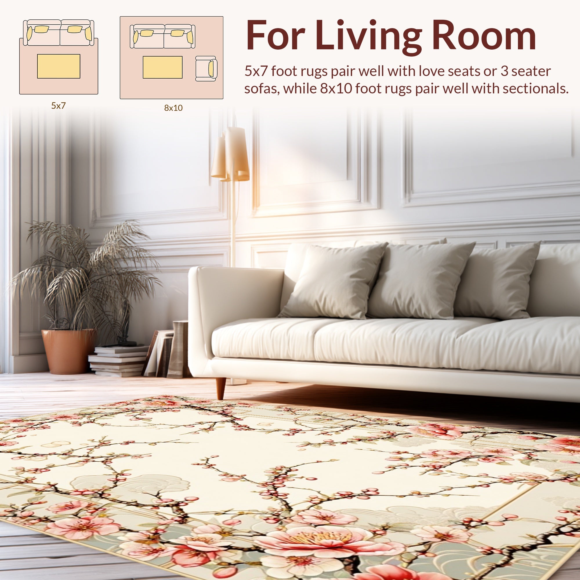 Elegant Pink Blossoms Delicate Floral Pattern Rug