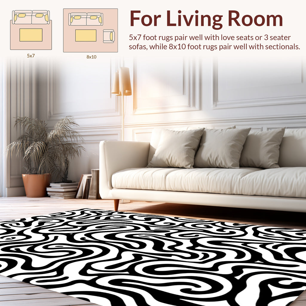 Black White Abstract Swirl Pattern Rug