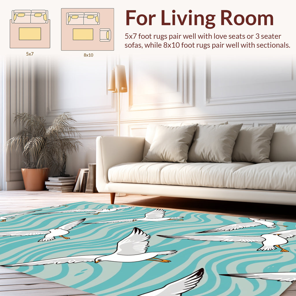 Seagull Flight Across Wavy Ocean Design Rug