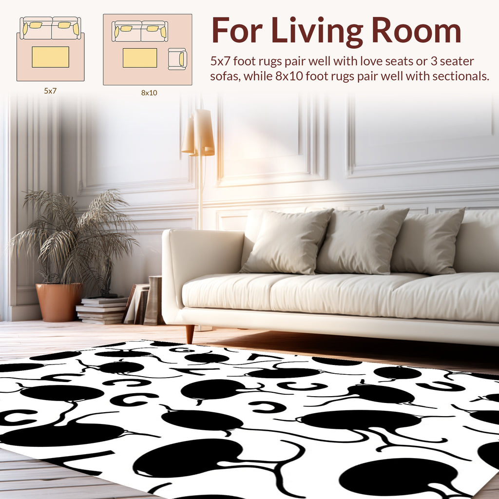 Abstract Organic Black White Shapes Rug