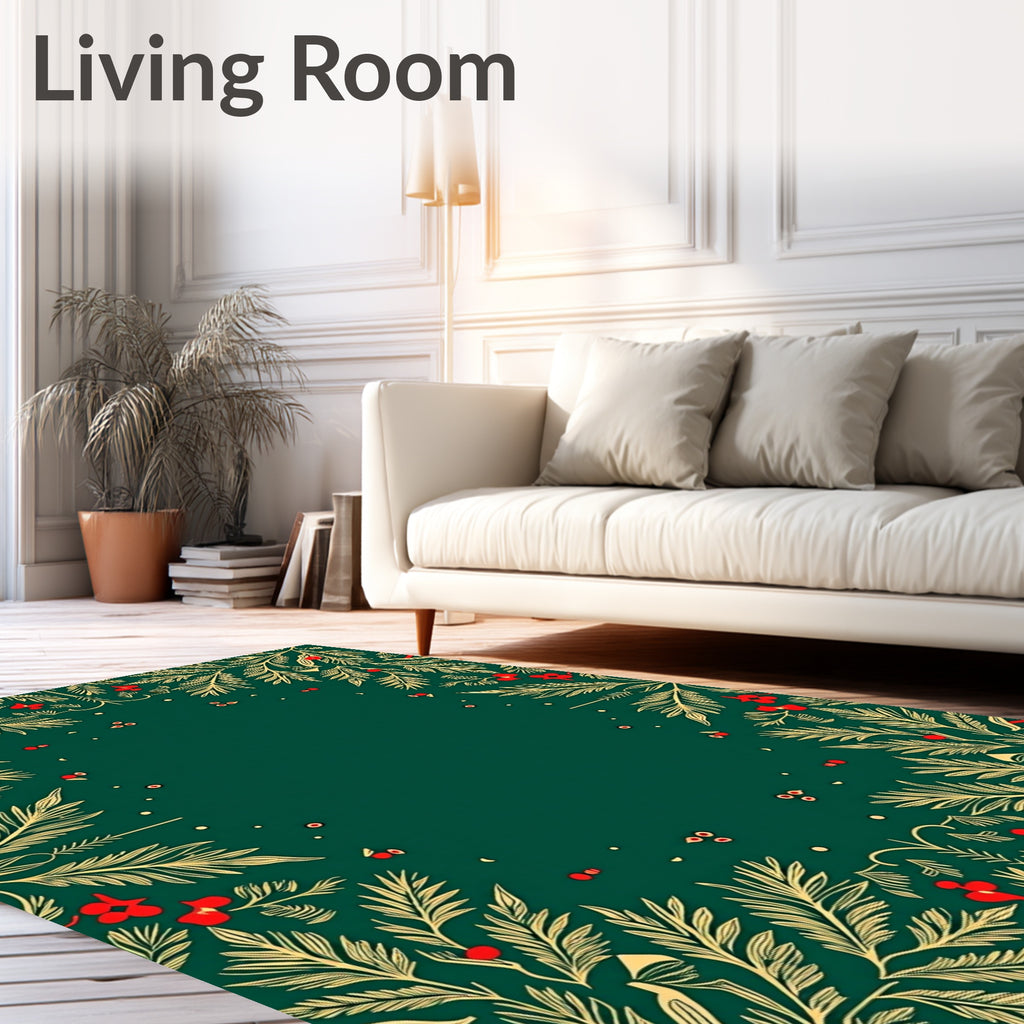 Emerald Green Holly Berry Garland Rug