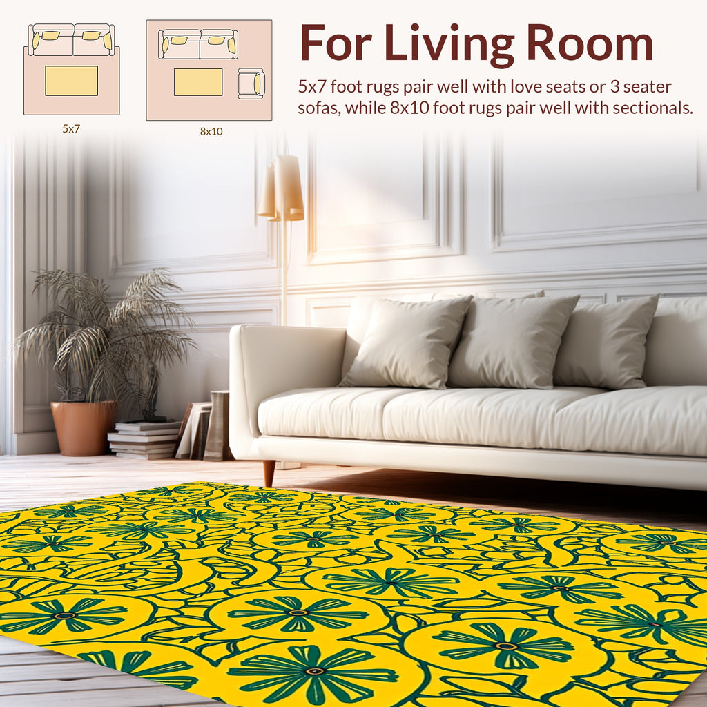Yellow Citrus Blooms With Leaves Pattern Rug