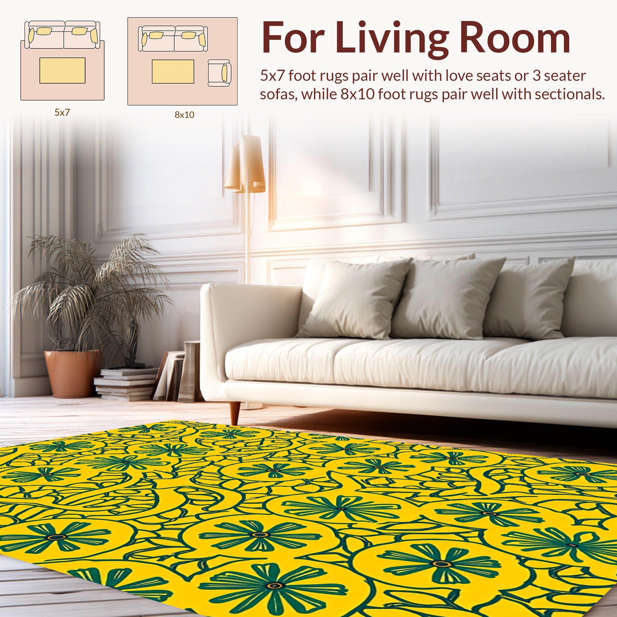 Yellow Citrus Blooms With Leaves Pattern Rug