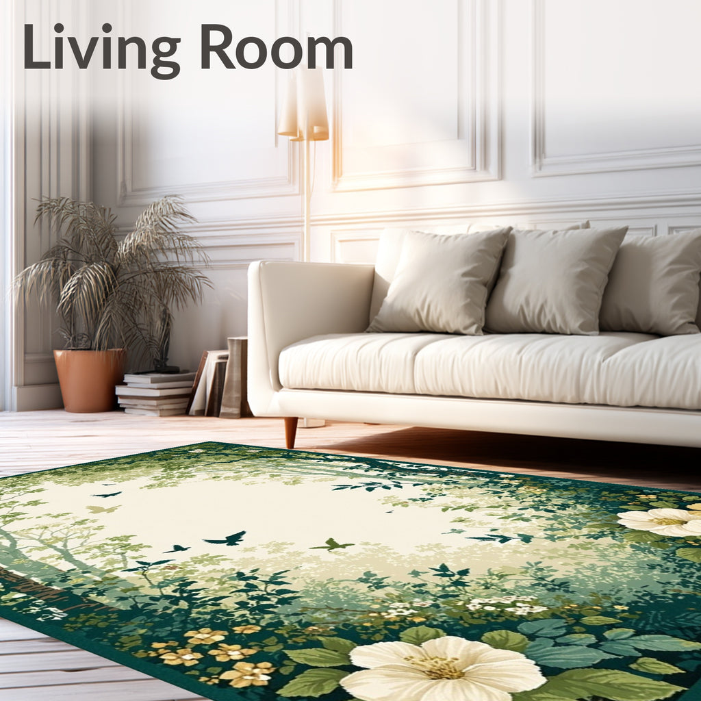 Enchanted Forest Bird Flower Design Rug