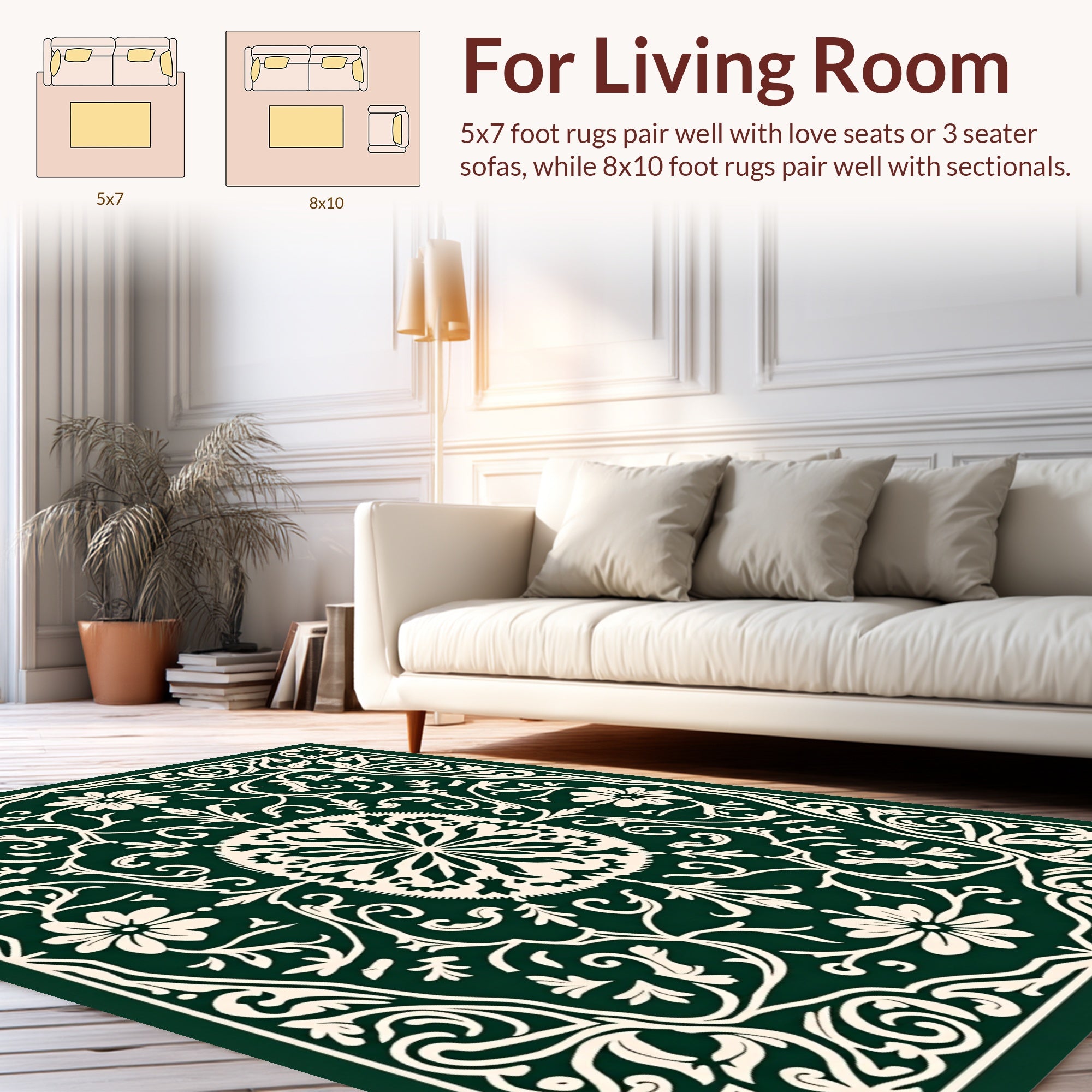 Elaborate Floral Vines Decorative Pattern Rug