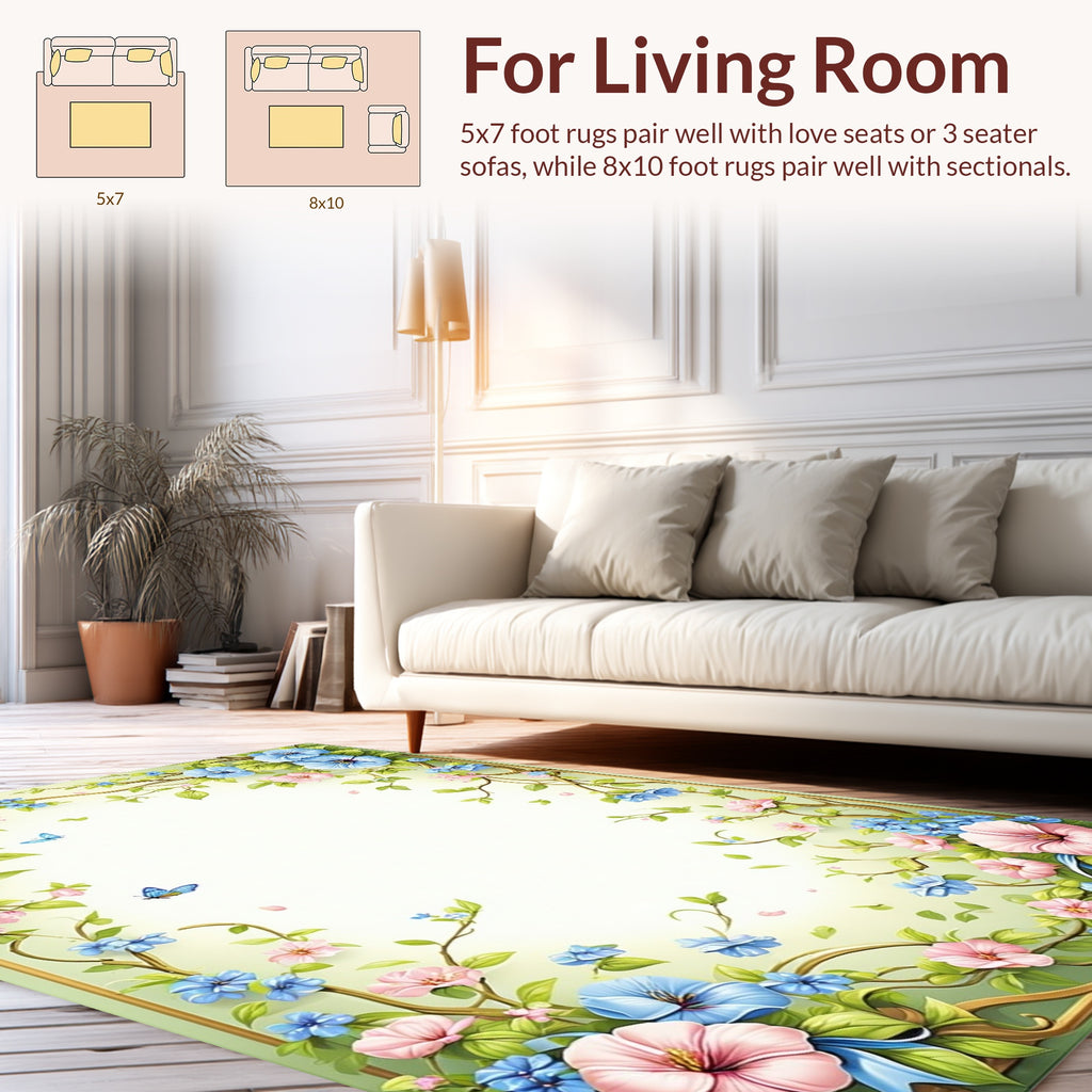 Whimsical Floral Butterfly Scene Rug