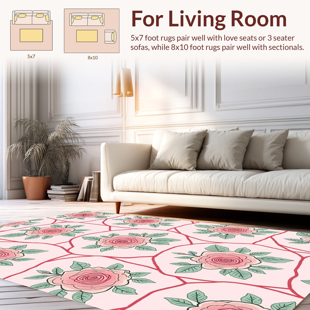 Pink Rose Floral Pattern Rug