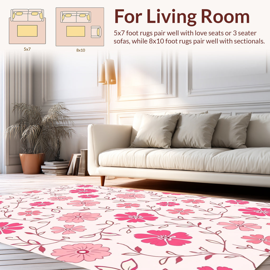 Pink Daisy Patterned Floral Design Rug