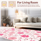 Pink Daisy Patterned Floral Design Rug
