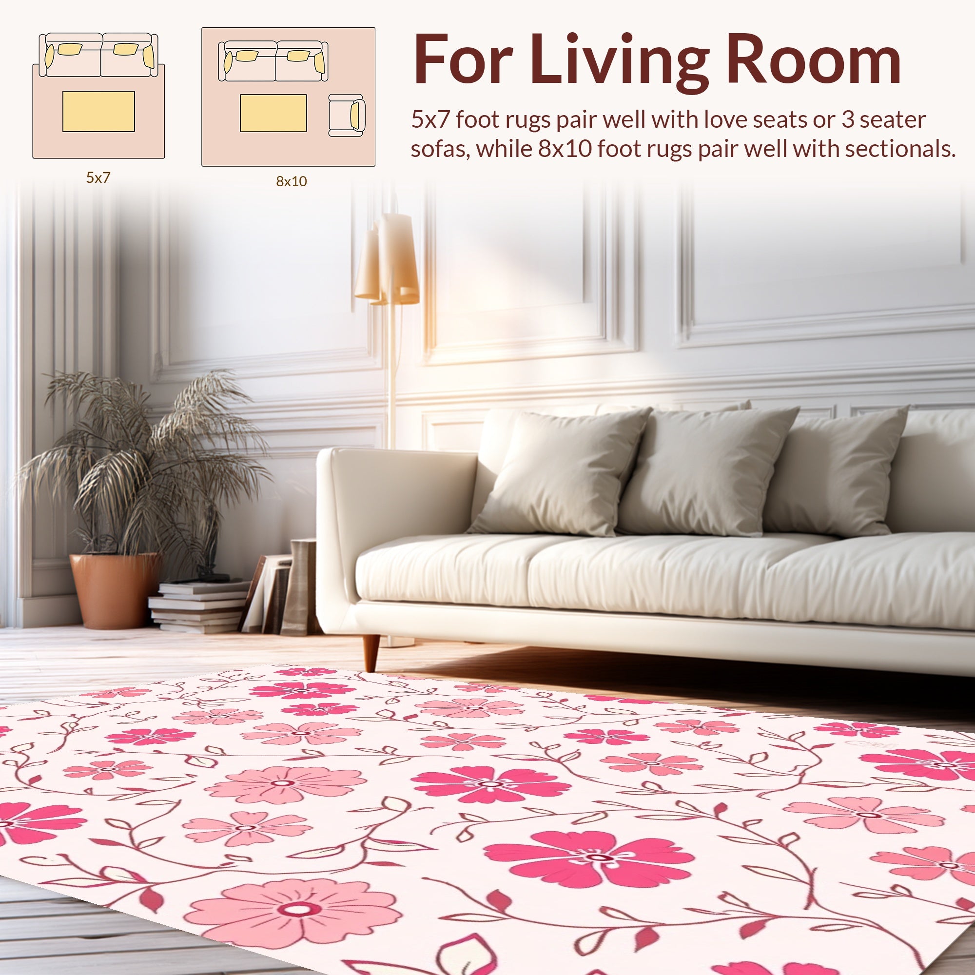 Pink Daisy Patterned Floral Design Rug