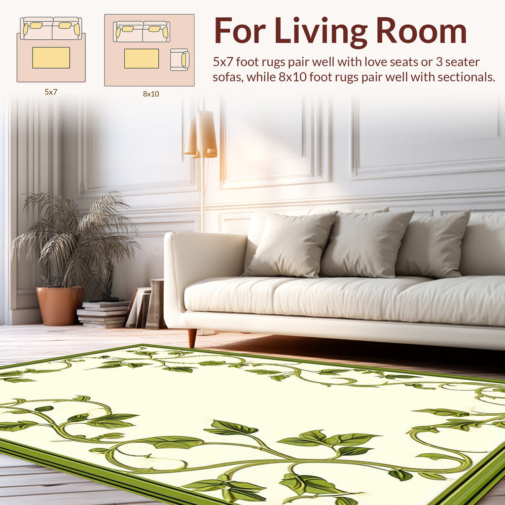Green Vine Scroll Pattern Rug