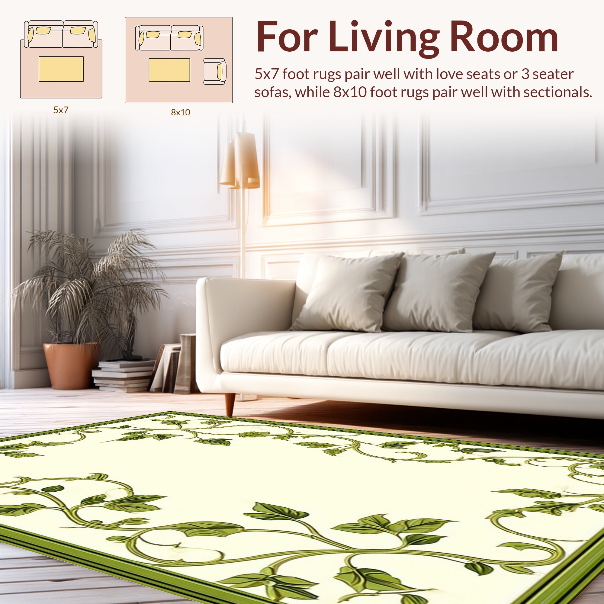 Green Vine Scroll Pattern Rug
