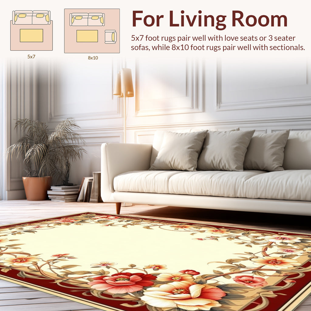 Ornate Floral Vines Border Design Rug