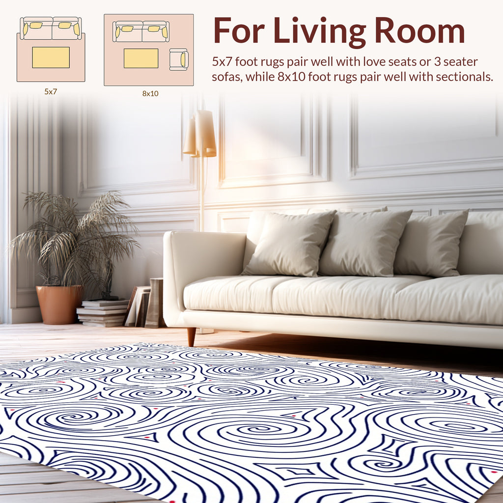 Swirling Lines With Red Dot Accents Rug