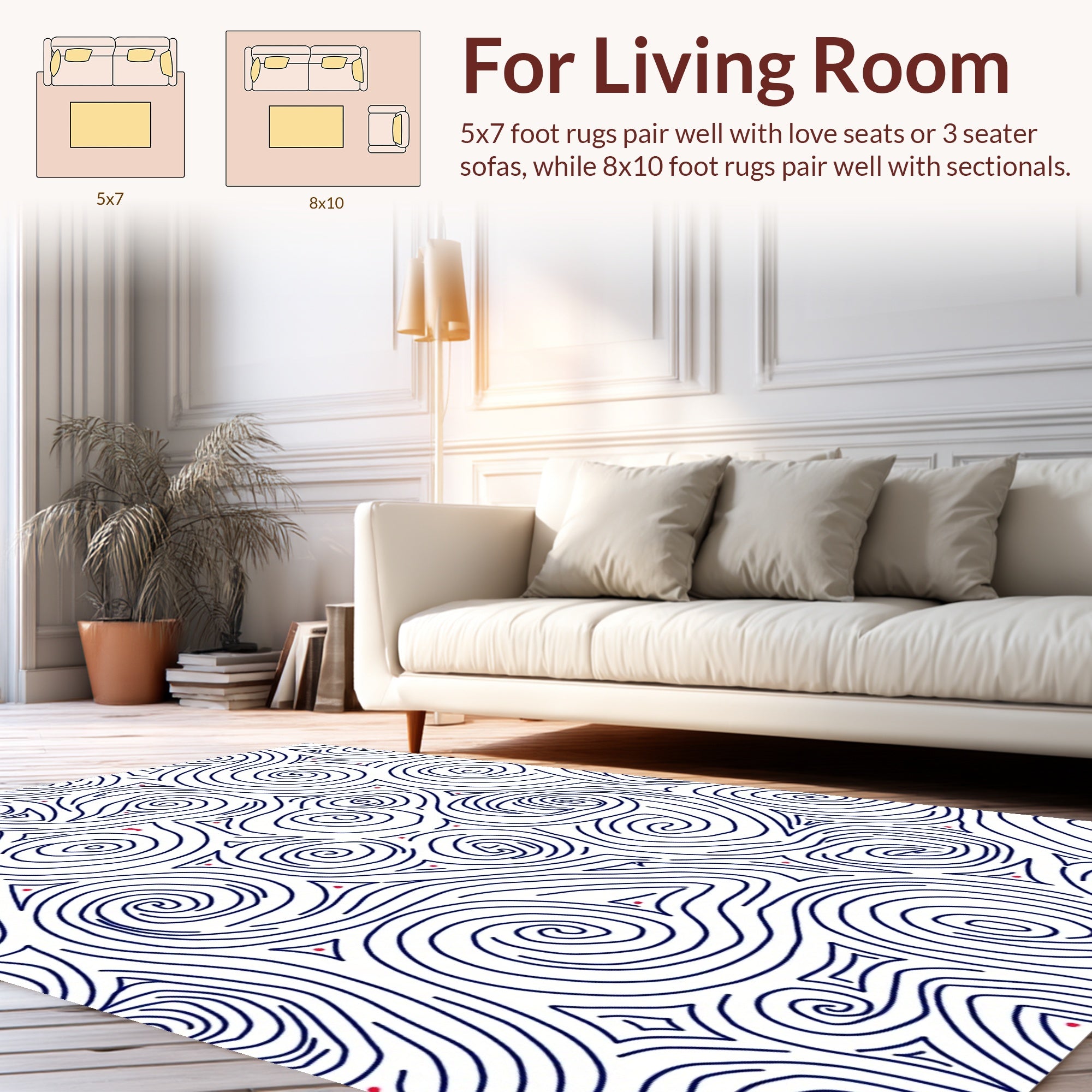 Swirling Lines With Red Dot Accents Rug