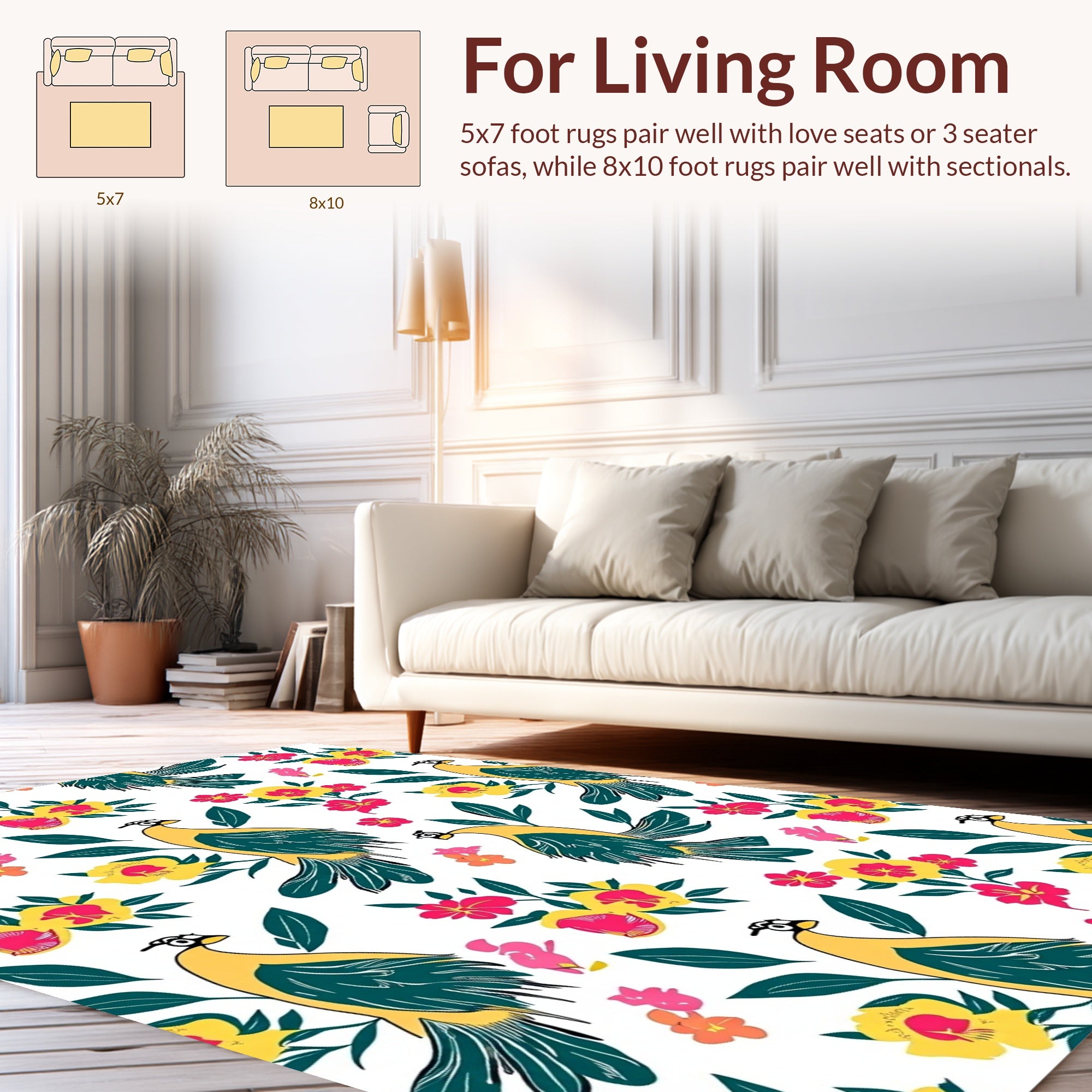 Whimsical Birds Floral Pattern Rug