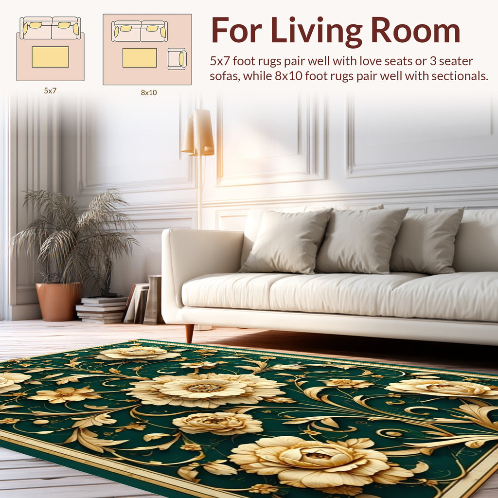 Ornate Floral Scroll Detailed Pattern Rug