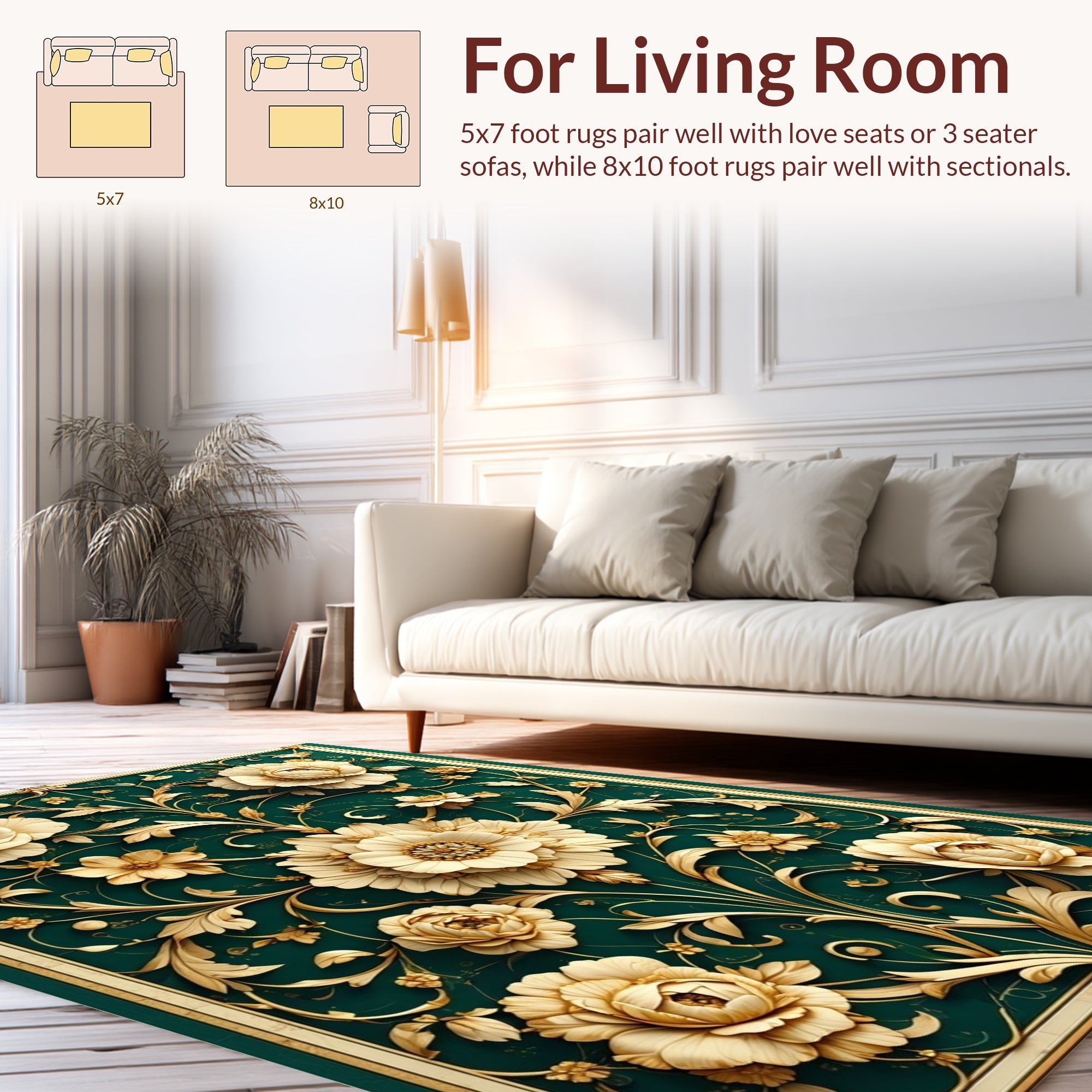 Ornate Floral Scroll Detailed Pattern Rug