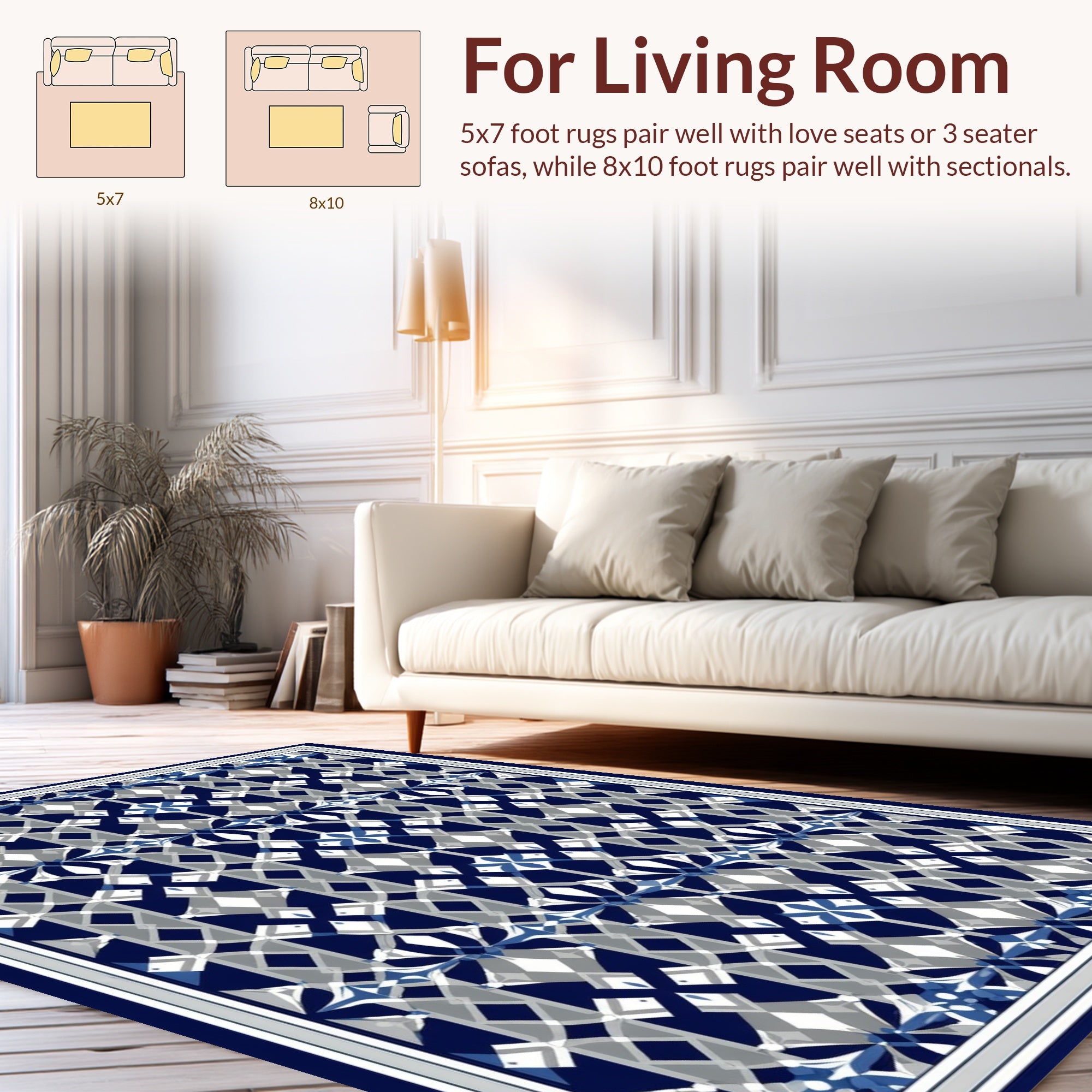 Blue Gray Abstract Geometric Pattern Rug